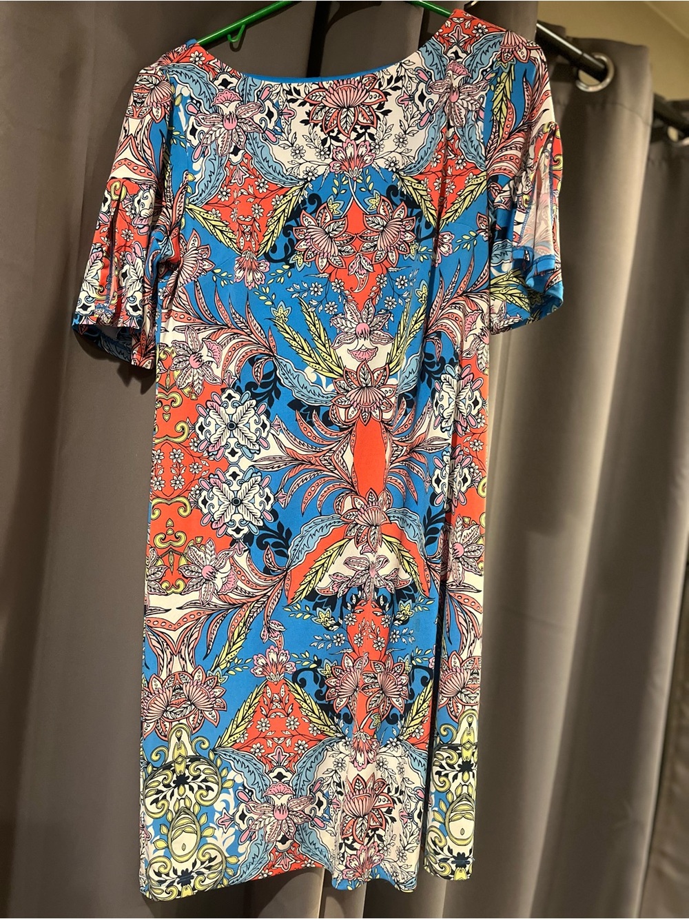 Chetta B Blue and Coral Floral Print Dress